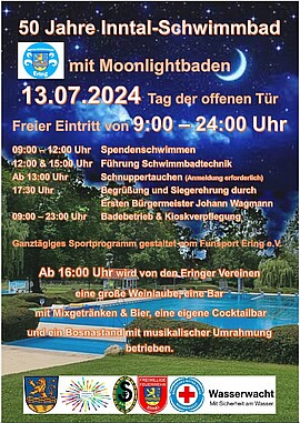 Banner 50 Jahre Inntal-Schwimmbad mit Moonlightbaden